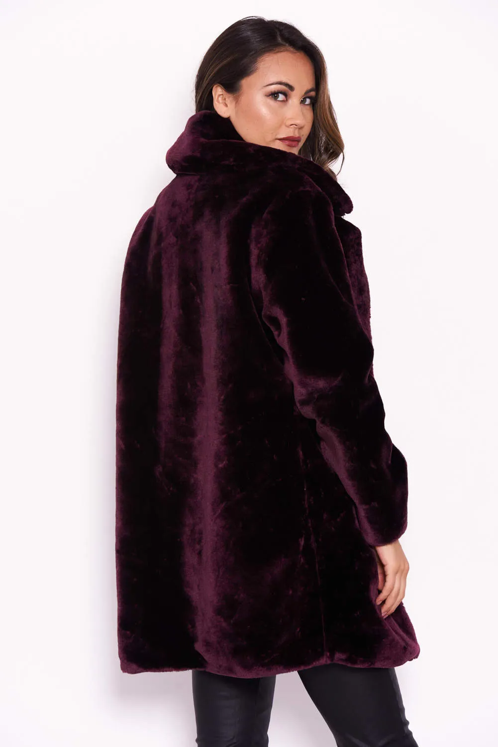 Plum Faux Fur Coat With Collar