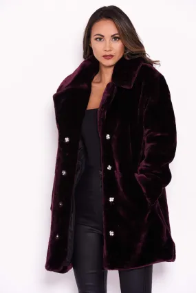 Plum Faux Fur Coat With Collar