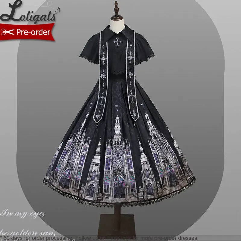 Pre-order Gothic Lolita JSK Dress Vintage Church Printed Sleeveless Midi Party Dress by Alice Girl