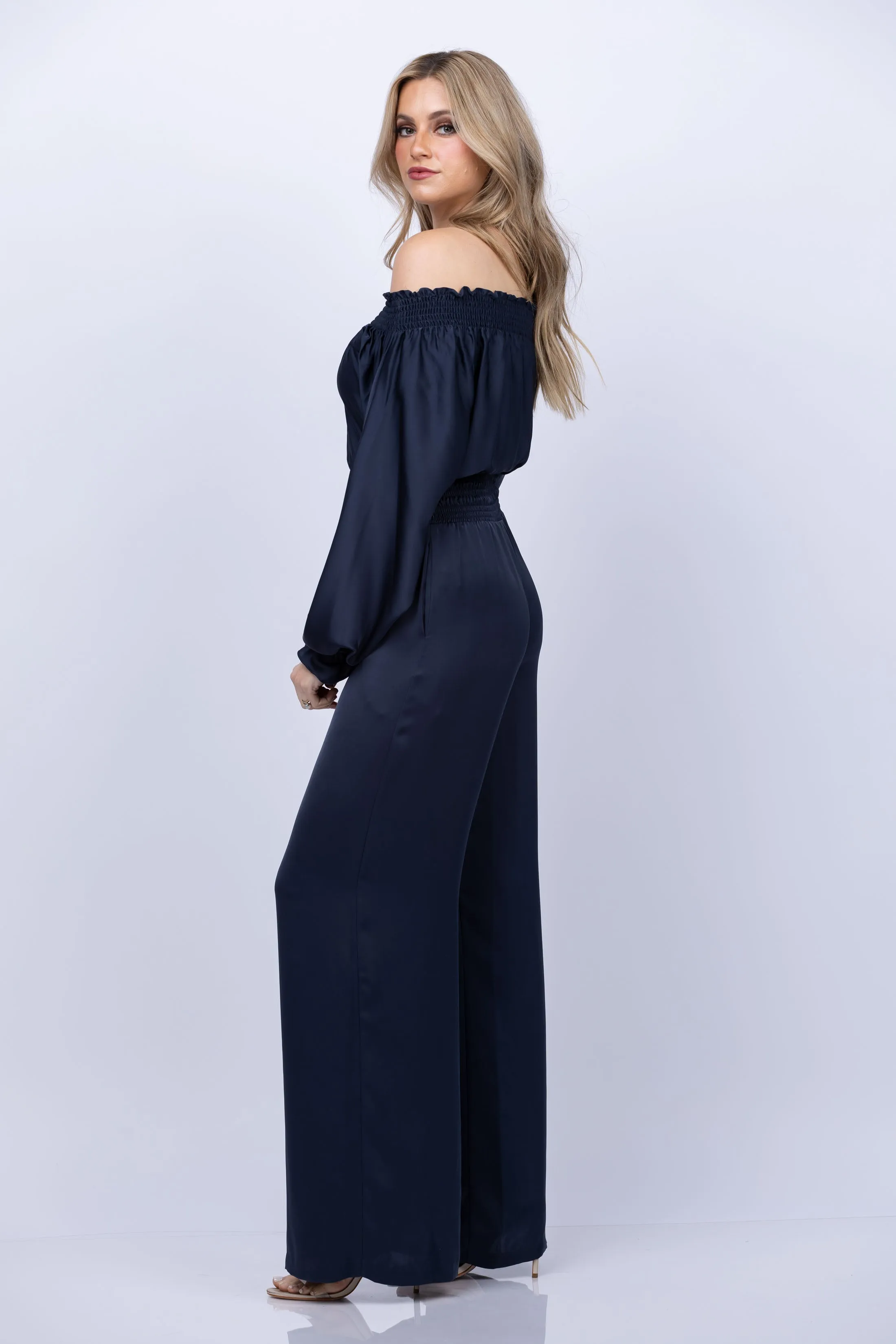Ramy Brook Teagan Off The Shoulder Jumpsuit in Navy