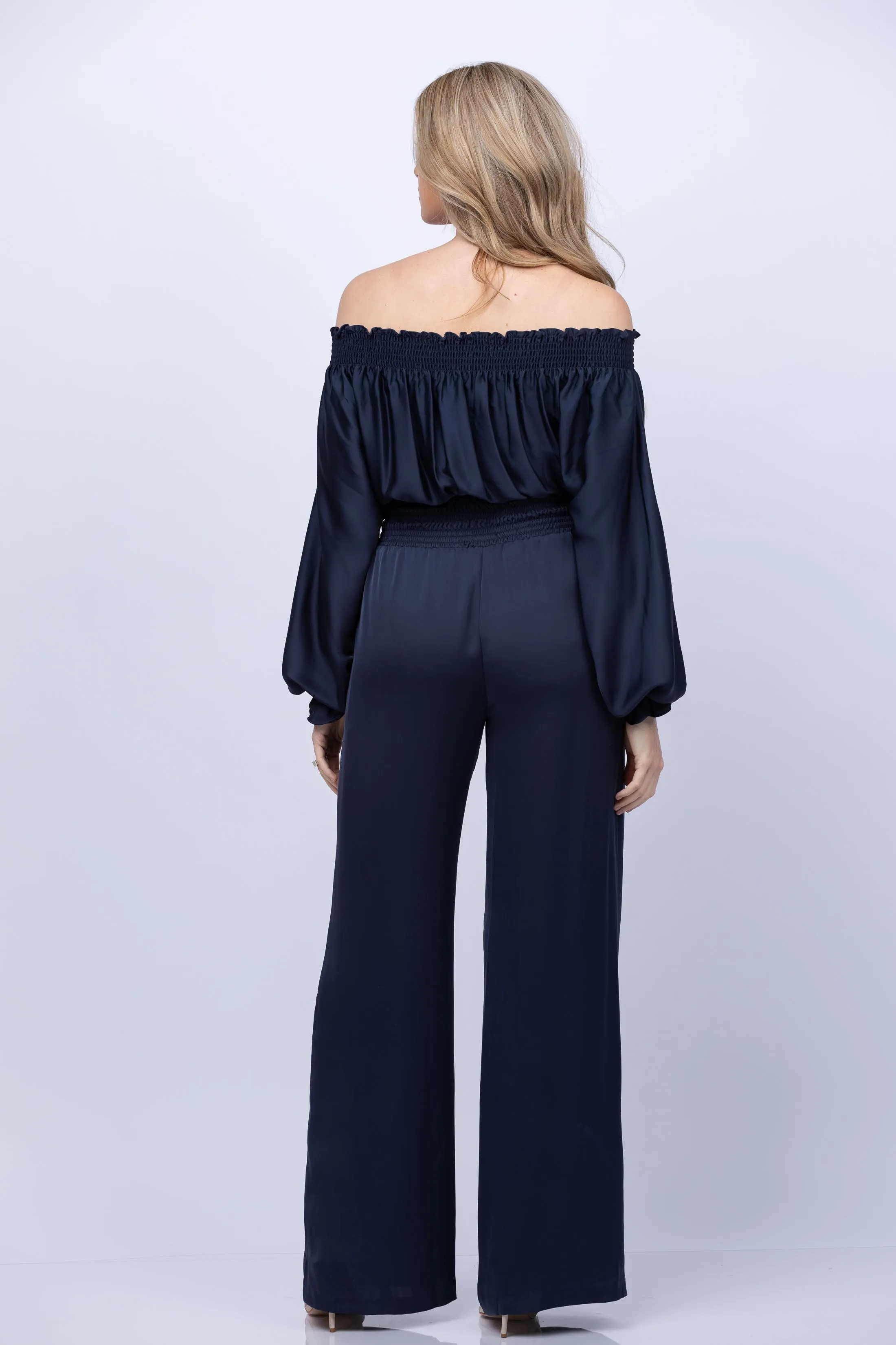 Ramy Brook Teagan Off The Shoulder Jumpsuit in Navy