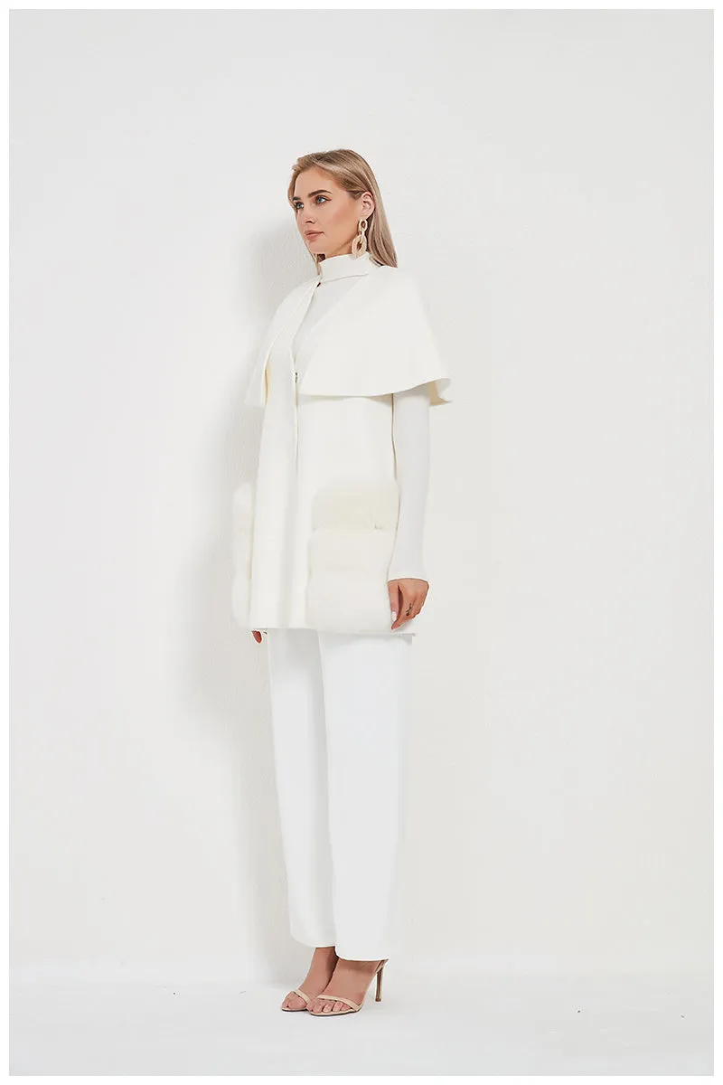 Real Fur Coat Wool Blends Fox Fur Vest Long Trench