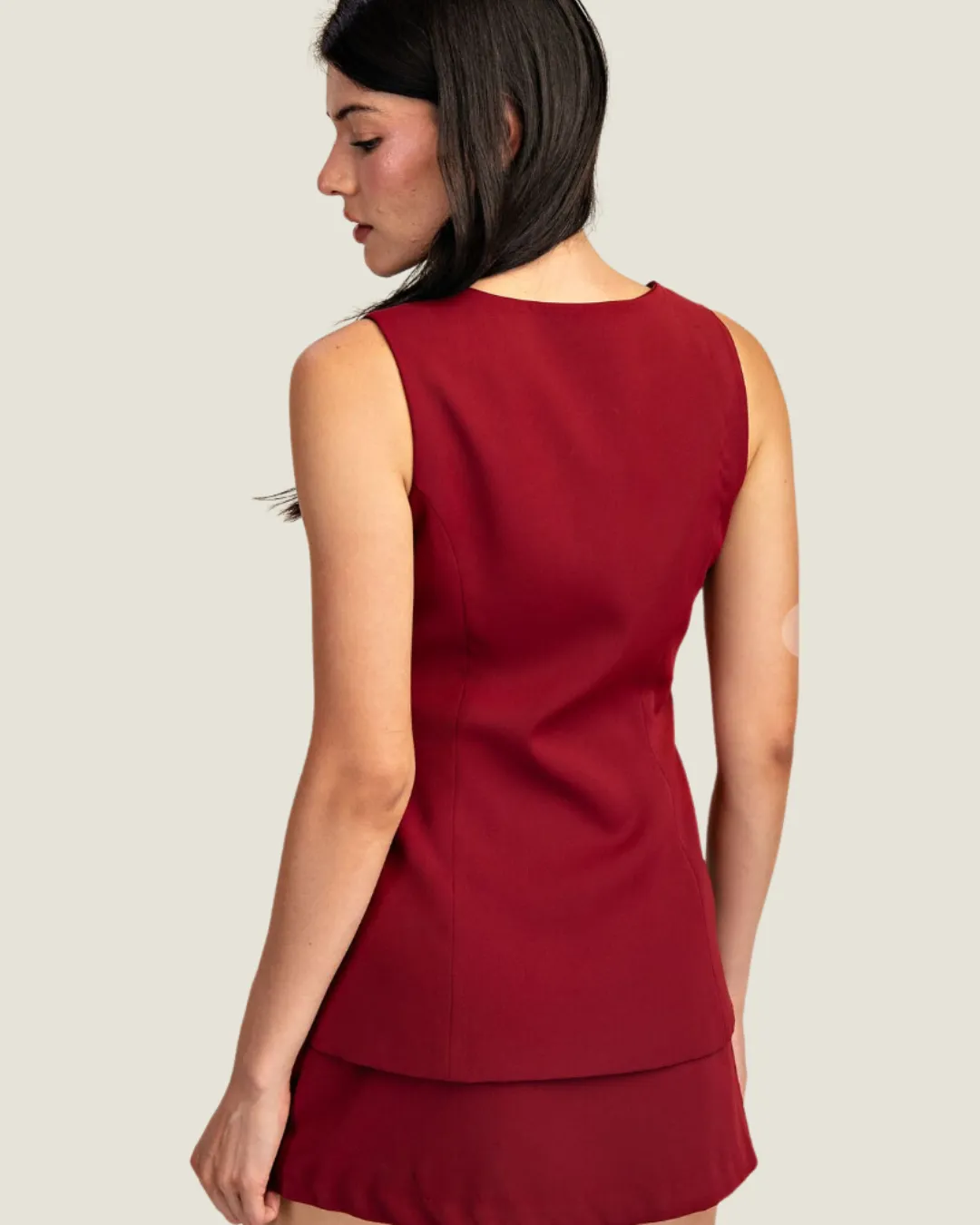 Red Front Buttoned Tailored Woven Mini Dress