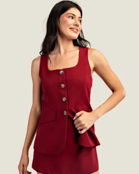 Red Front Buttoned Tailored Woven Mini Dress