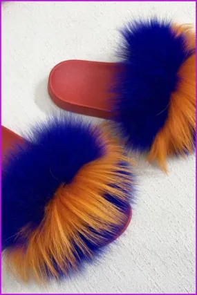 Red PVC Sole Fur Sliders DF073-2