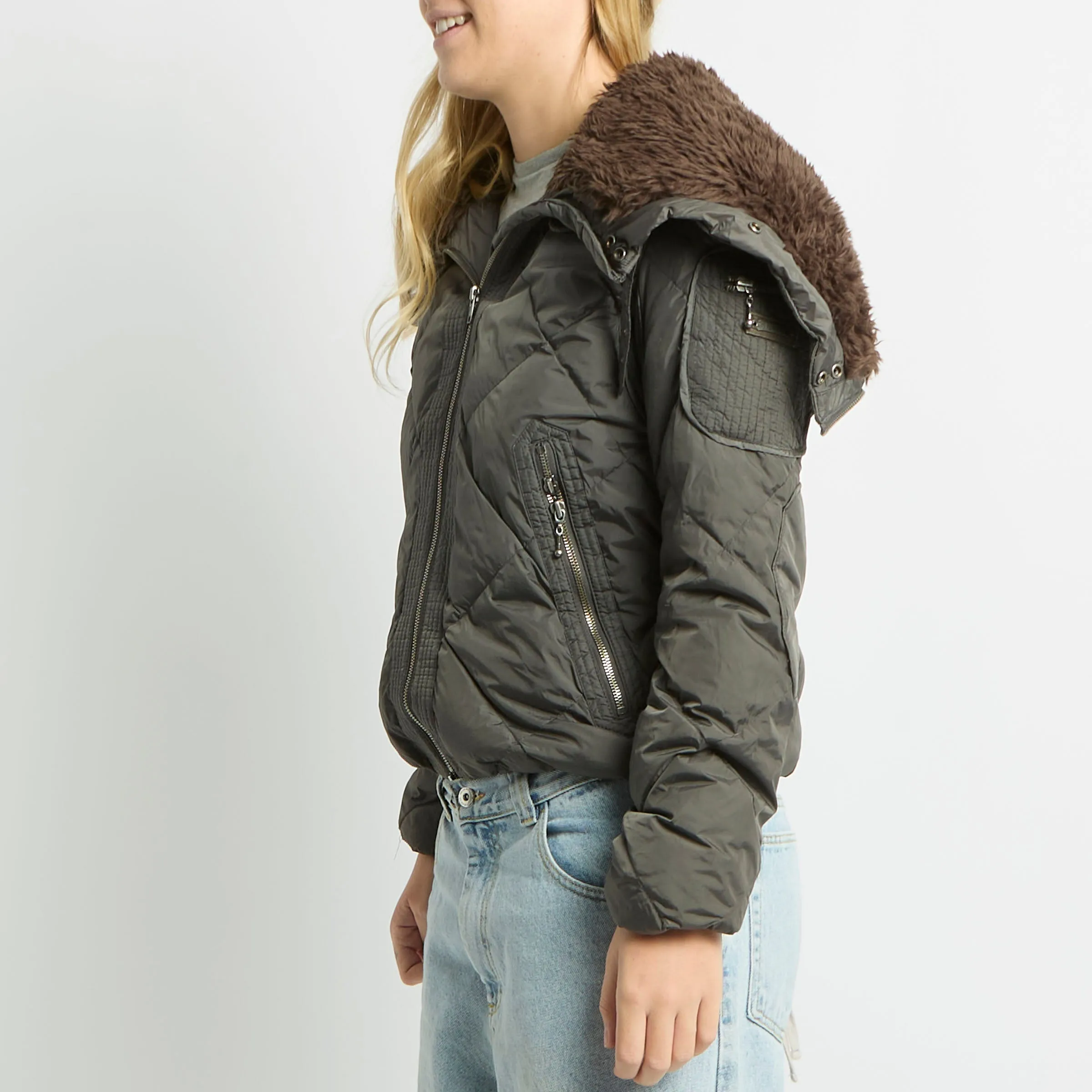 Replay Large Fur Collar Puffer Jacket - UK 10