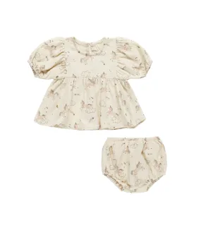 Ruffle Collar Button Dress - Unicorns