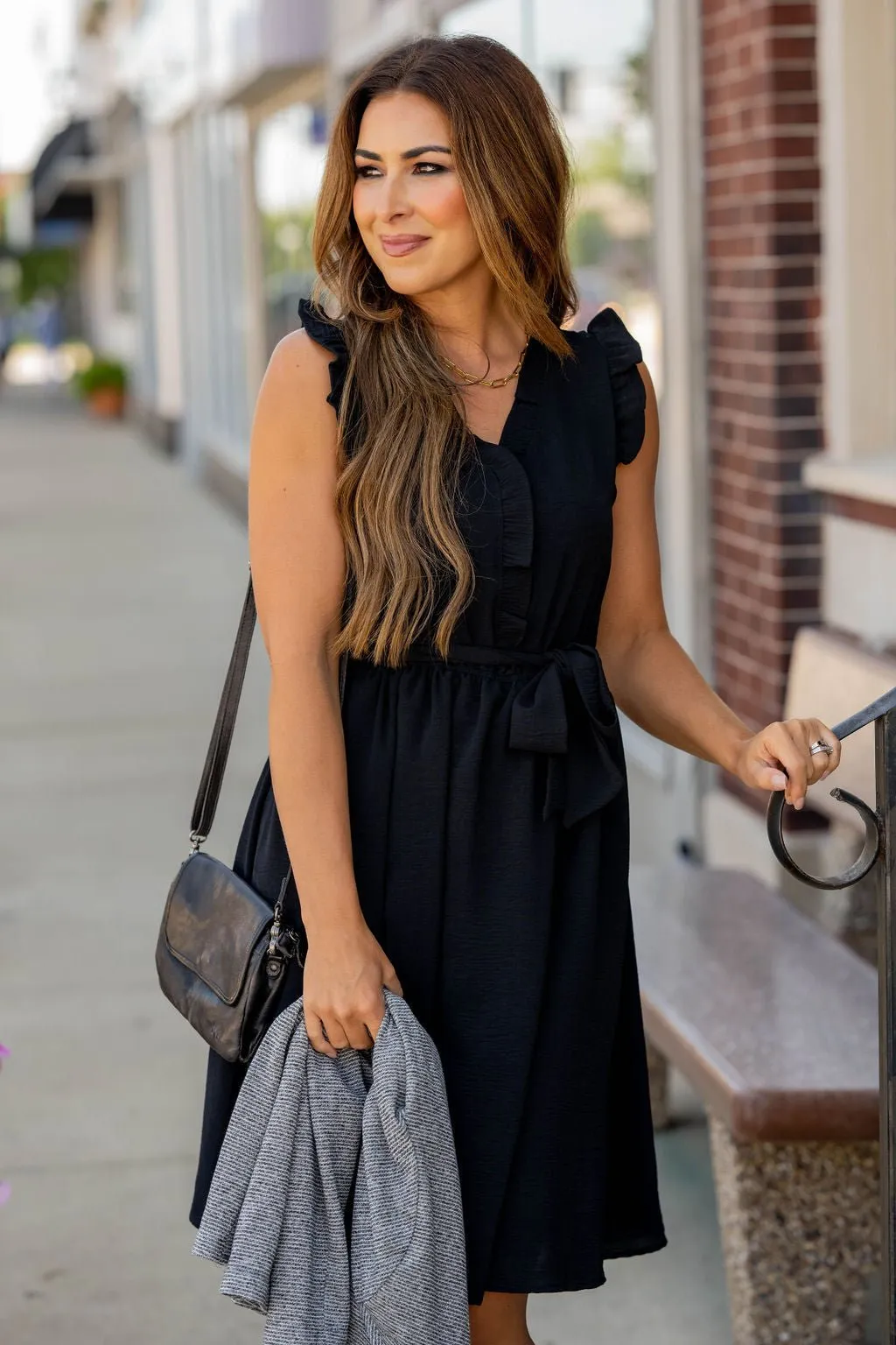Ruffled Wrap Top Tie Waist Dress