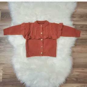 Rust Ruffle Button Up Cardigan Sweater