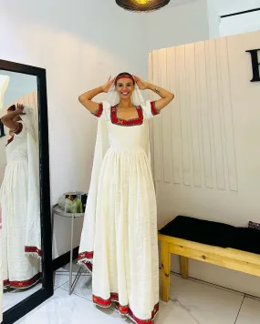Simple Red Habesha Kemis Ethiopian Traditional Dress