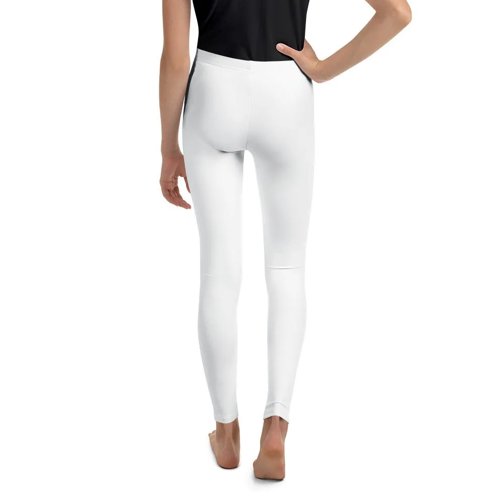 Solid White Color Premium Youth Leggings Comfy Compression Pants- Made in USA/EU