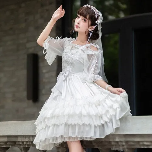 The Queen of Love ~ Elegant White Sleeveless White Lolita Princess Dress with Veil