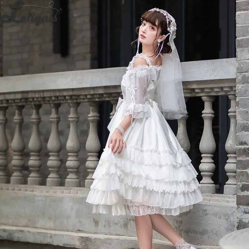 The Queen of Love ~ Elegant White Sleeveless White Lolita Princess Dress with Veil