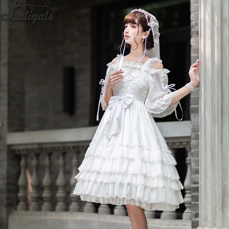The Queen of Love ~ Elegant White Sleeveless White Lolita Princess Dress with Veil