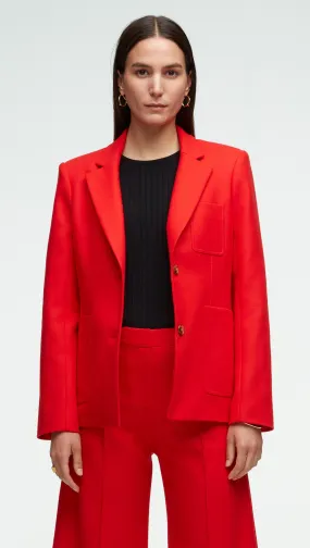 Three Pocket Blazer in Wool Twill | Red Orange