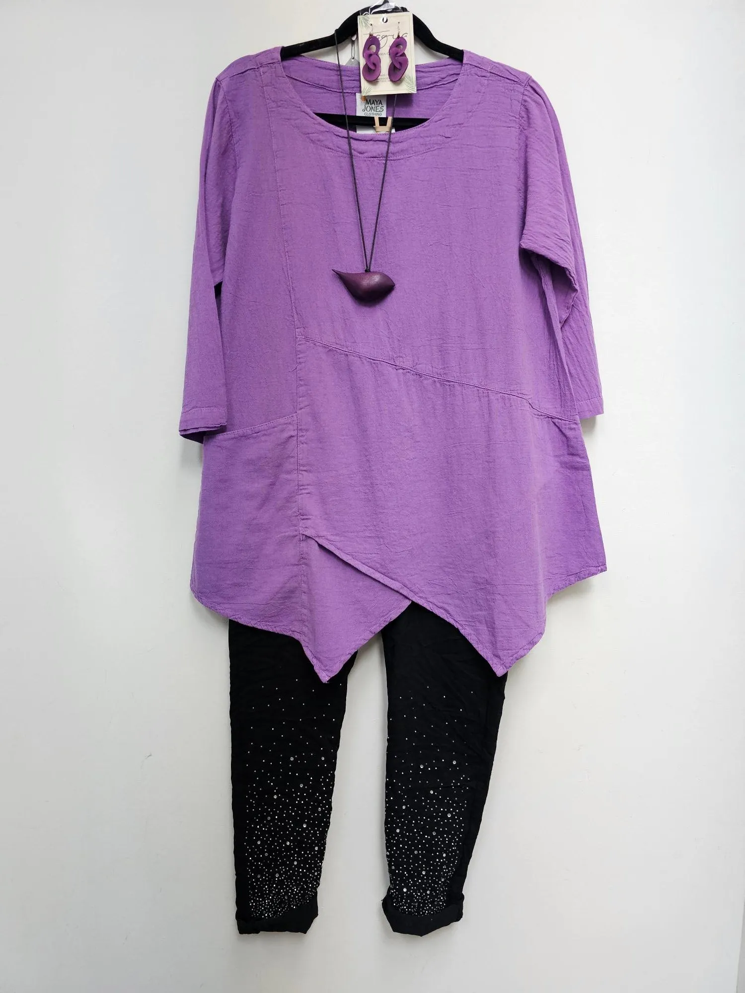 Top Pullover 1 Pocket 3/4 Sleeve Purple Women's L-0037