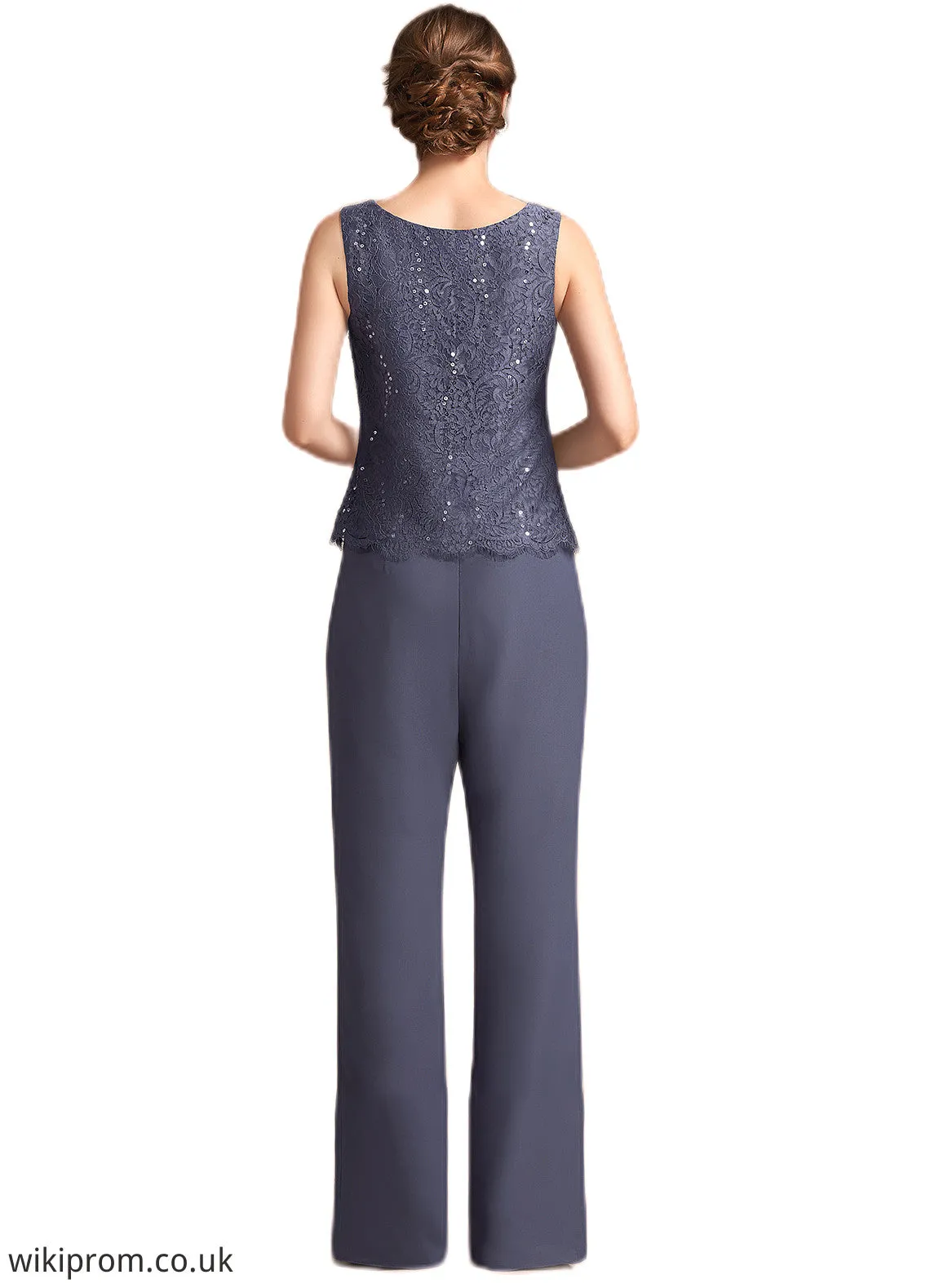 Vanessa Jumpsuit/Pantsuit Scoop Neck Floor-Length Chiffon Lace Mother of the Bride Dress With Sequins SWK126P0014805