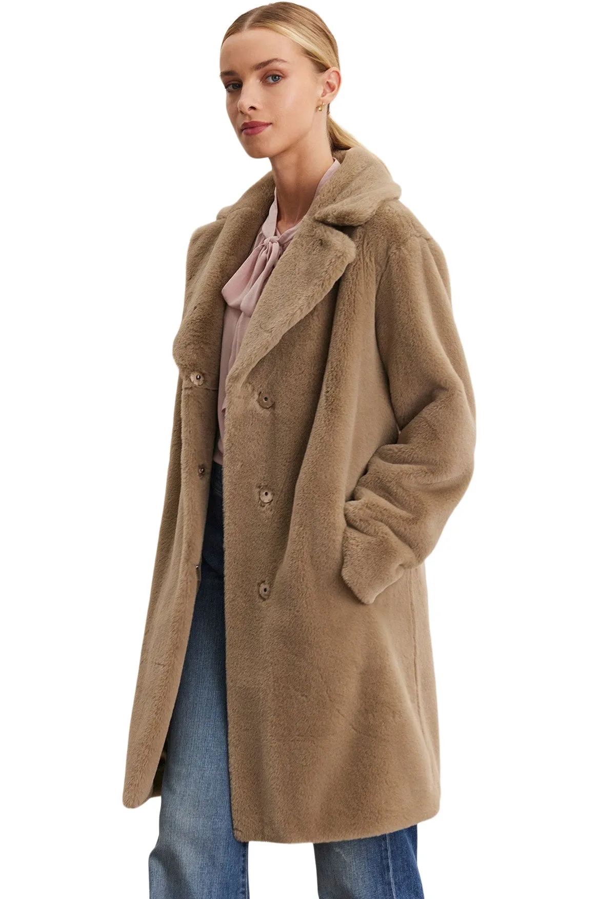 Velvet Evalyn Lux Faux Fur Coat in Cafe