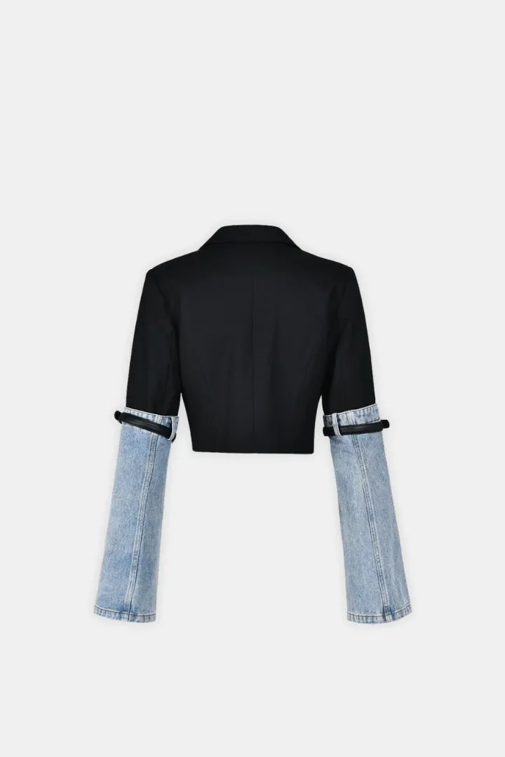 Vesta Crop Blazer With Denim Detail