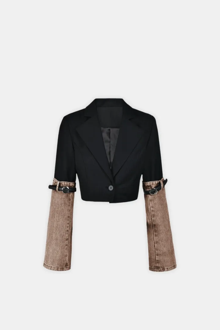 Vesta Crop Blazer With Denim Detail