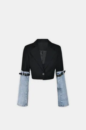 Vesta Crop Blazer With Denim Detail