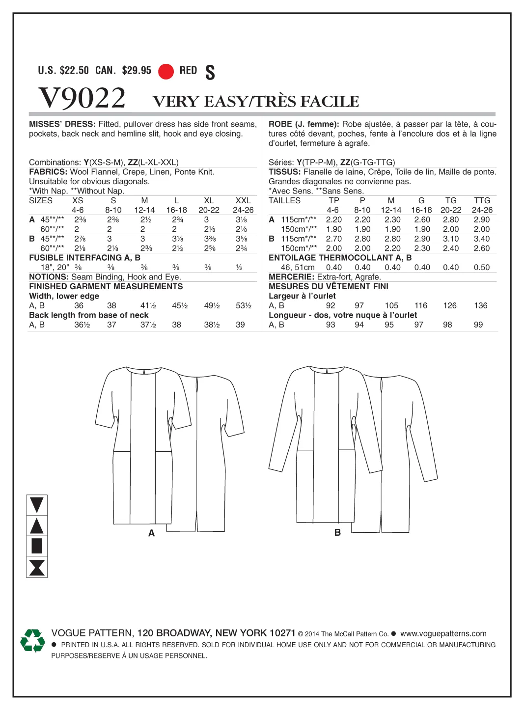 Vogue Pattern V9022 Misses' Dress