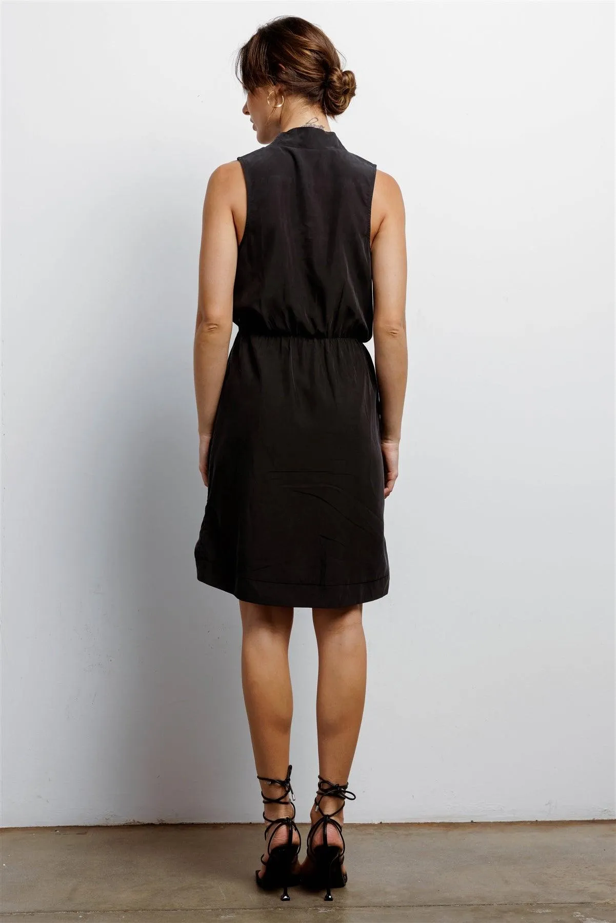 Washed Black Wrap Sleeveless V-Neck Mini Dress /1-2-2-1