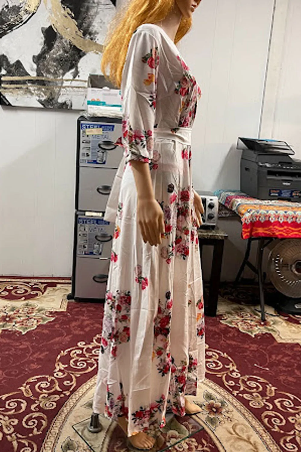 Women Marvelous Floral Printed Round Neck Cozy Sleeve Lovely A-Line Dress - WD118185