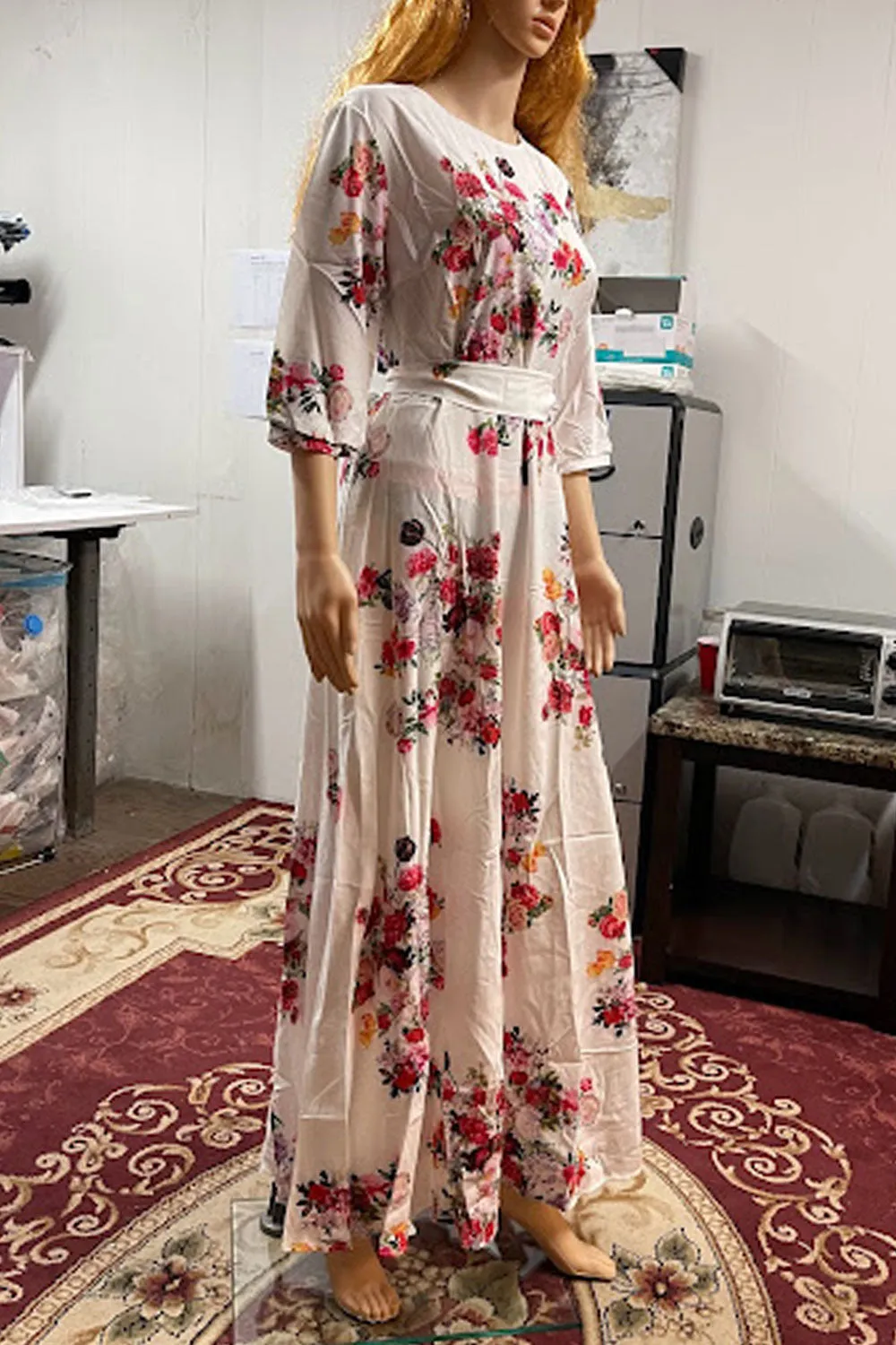 Women Marvelous Floral Printed Round Neck Cozy Sleeve Lovely A-Line Dress - WD118185