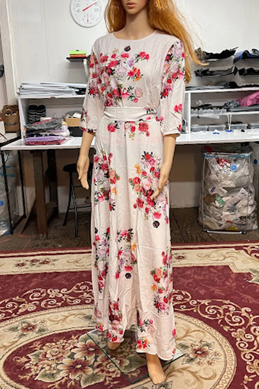 Women Marvelous Floral Printed Round Neck Cozy Sleeve Lovely A-Line Dress - WD118185