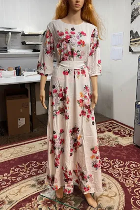Women Marvelous Floral Printed Round Neck Cozy Sleeve Lovely A-Line Dress - WD118185