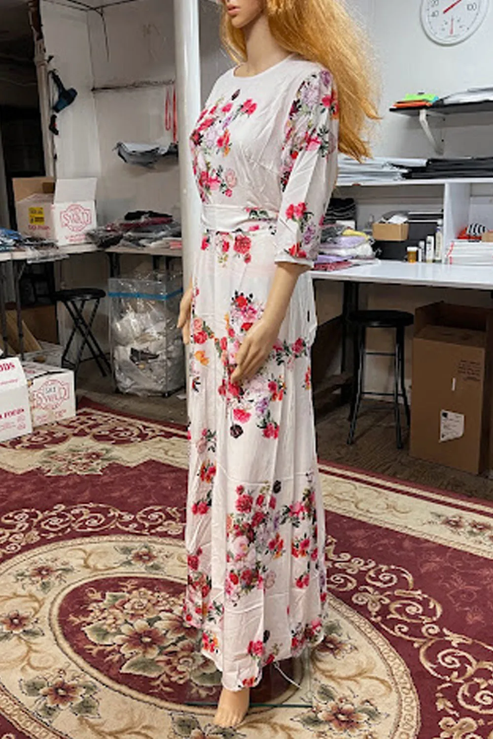Women Marvelous Floral Printed Round Neck Cozy Sleeve Lovely A-Line Dress - WD118185