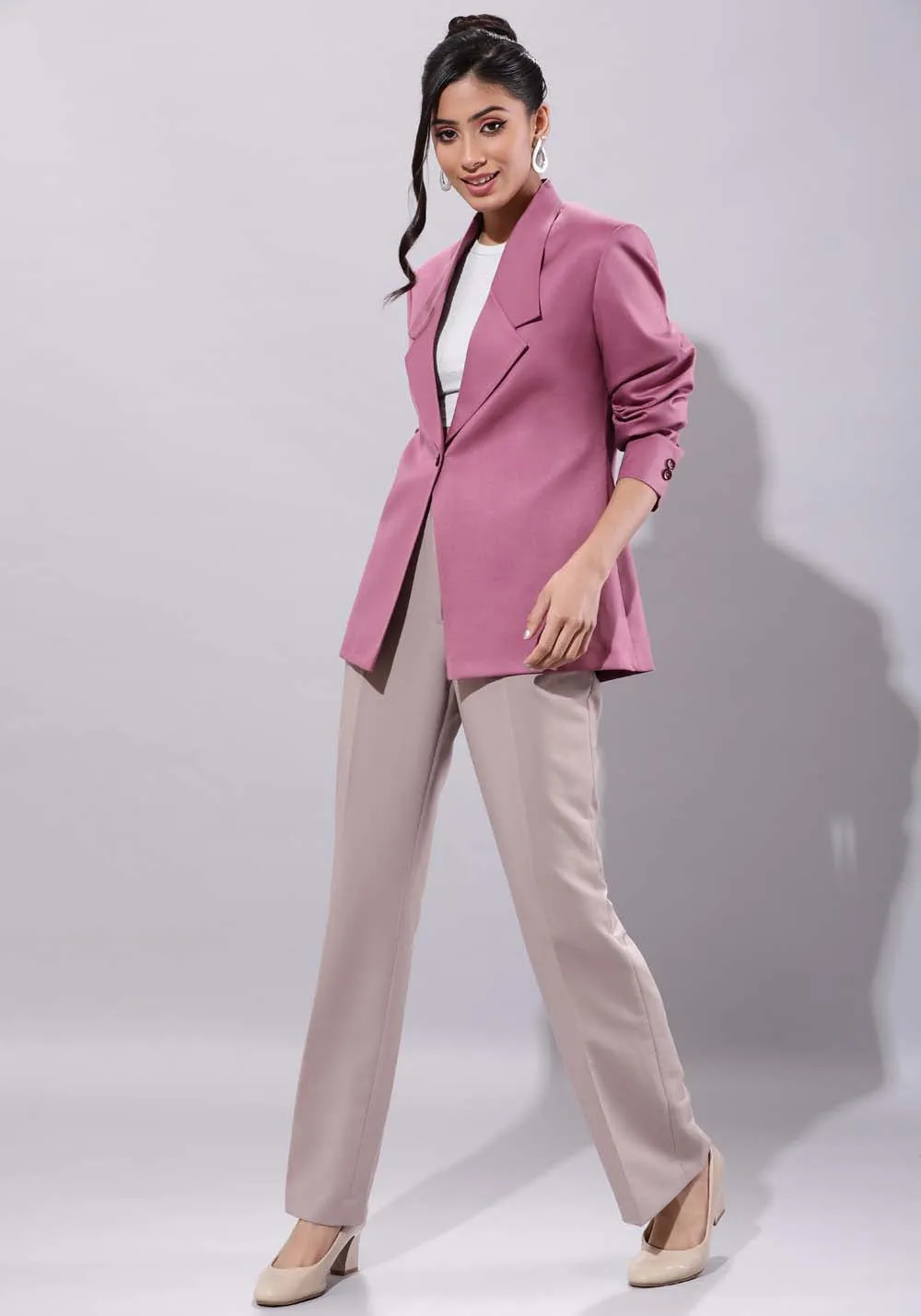 Women pink/mauve single button blazer