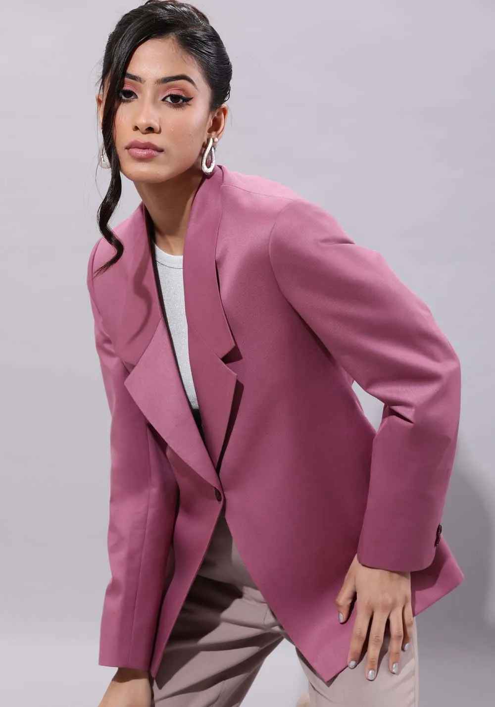 Women pink/mauve single button blazer