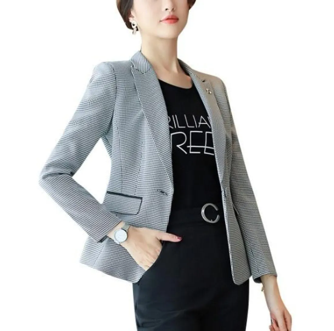 Womens One Button Houndstooth Blazer