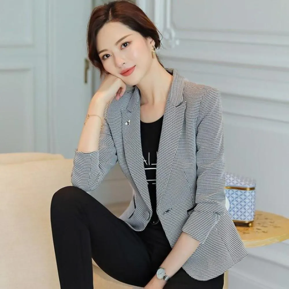 Womens One Button Houndstooth Blazer