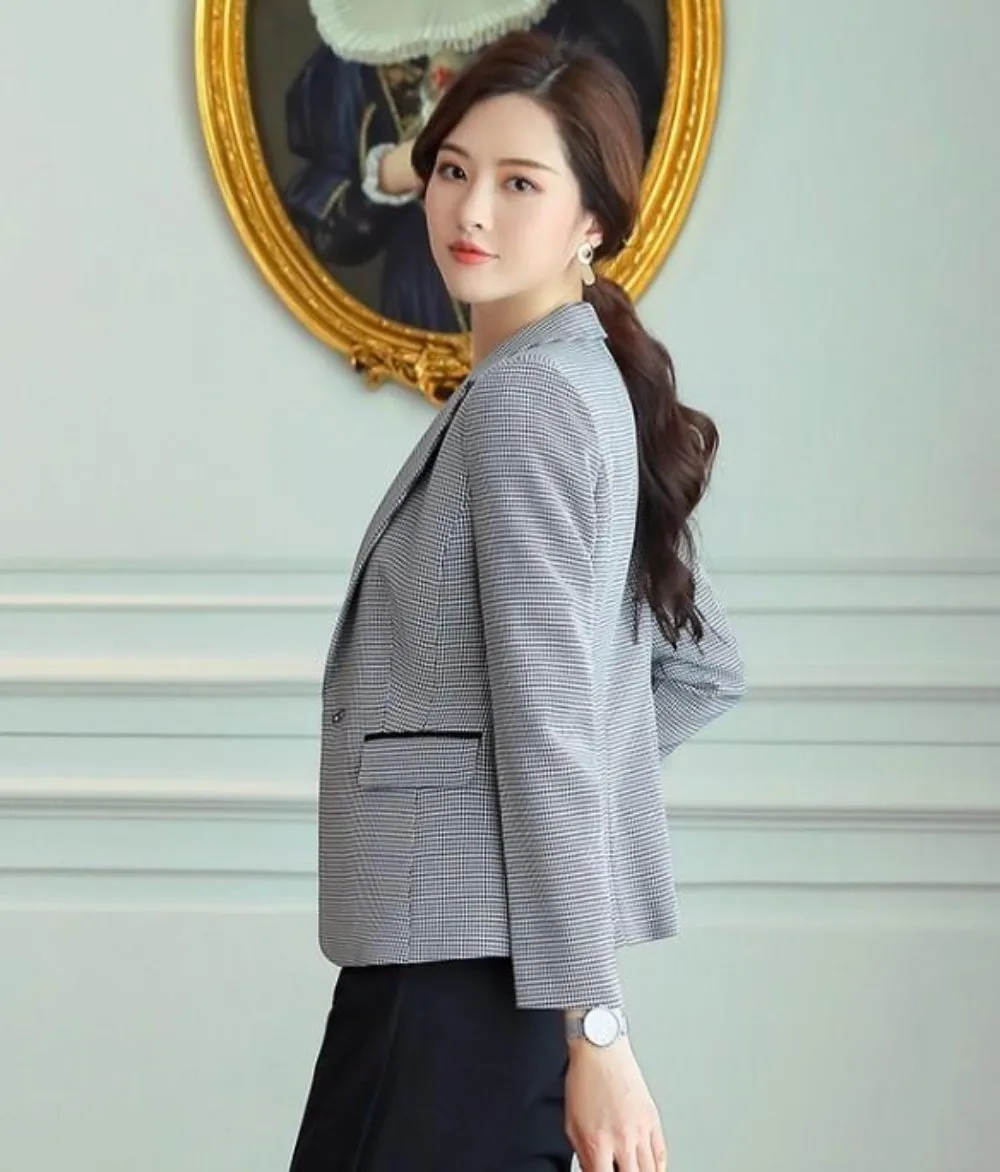 Womens One Button Houndstooth Blazer