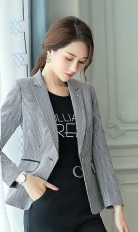 Womens One Button Houndstooth Blazer