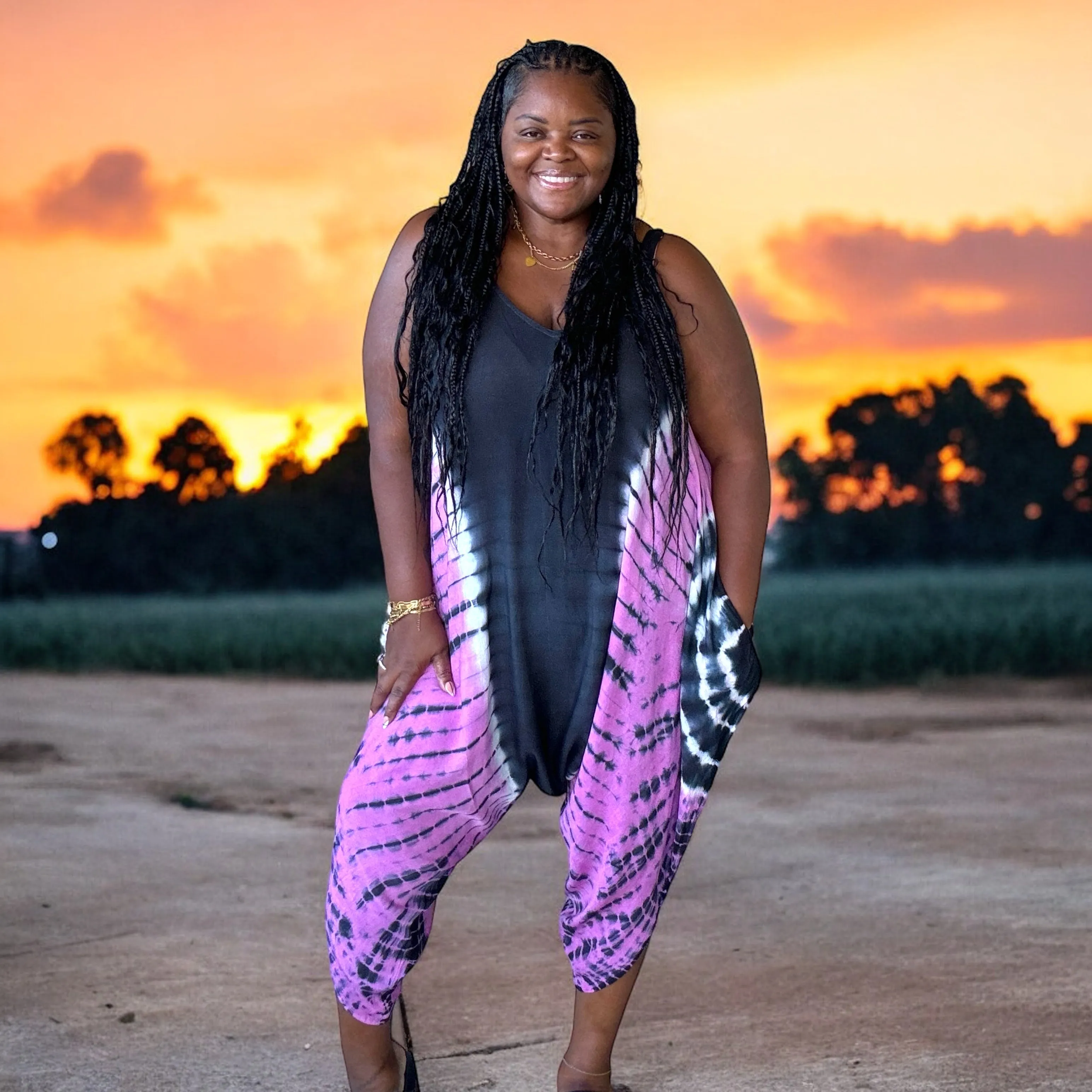 Women's Plus Size Tie Dye Jumpsuit With Pockets