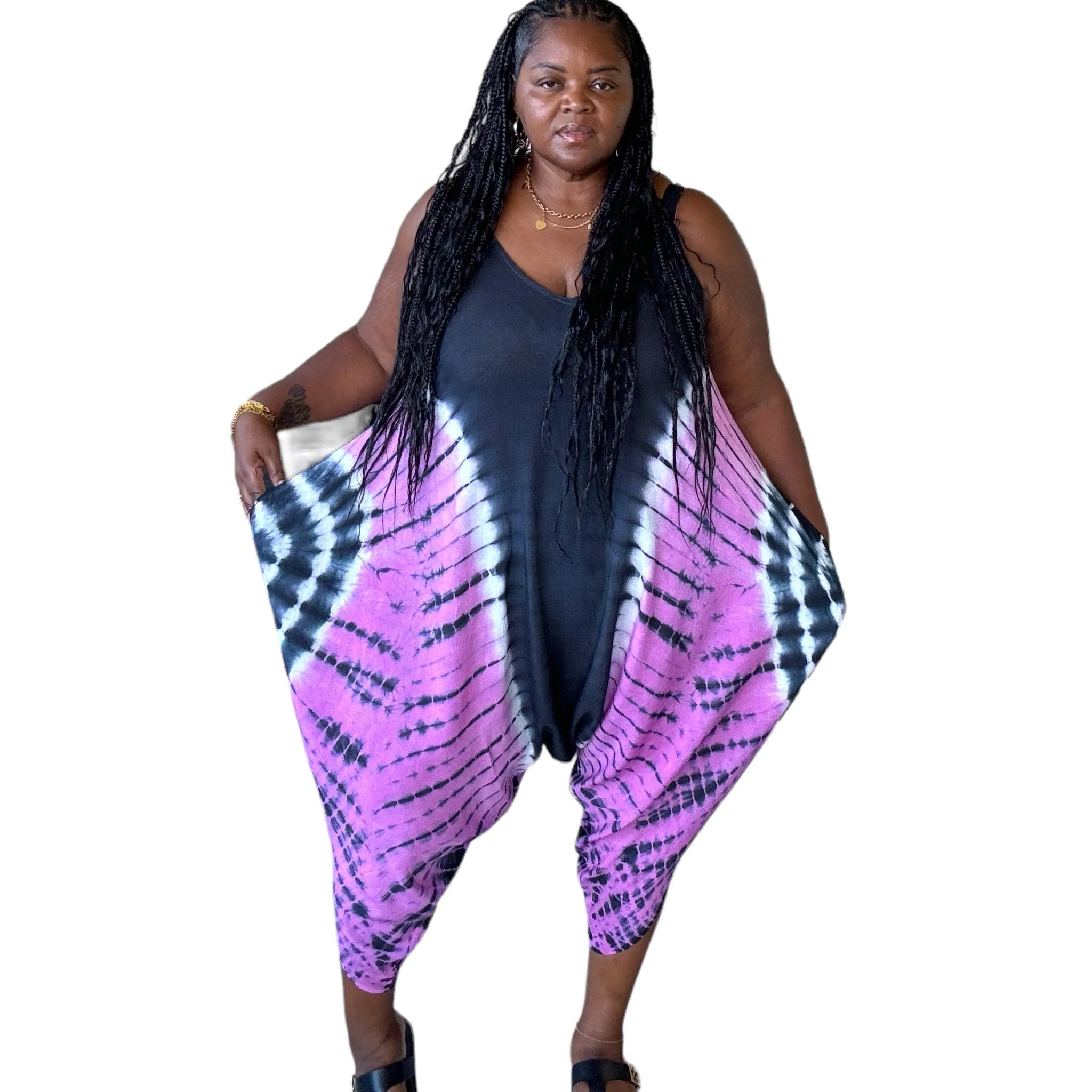 Women's Plus Size Tie Dye Jumpsuit With Pockets
