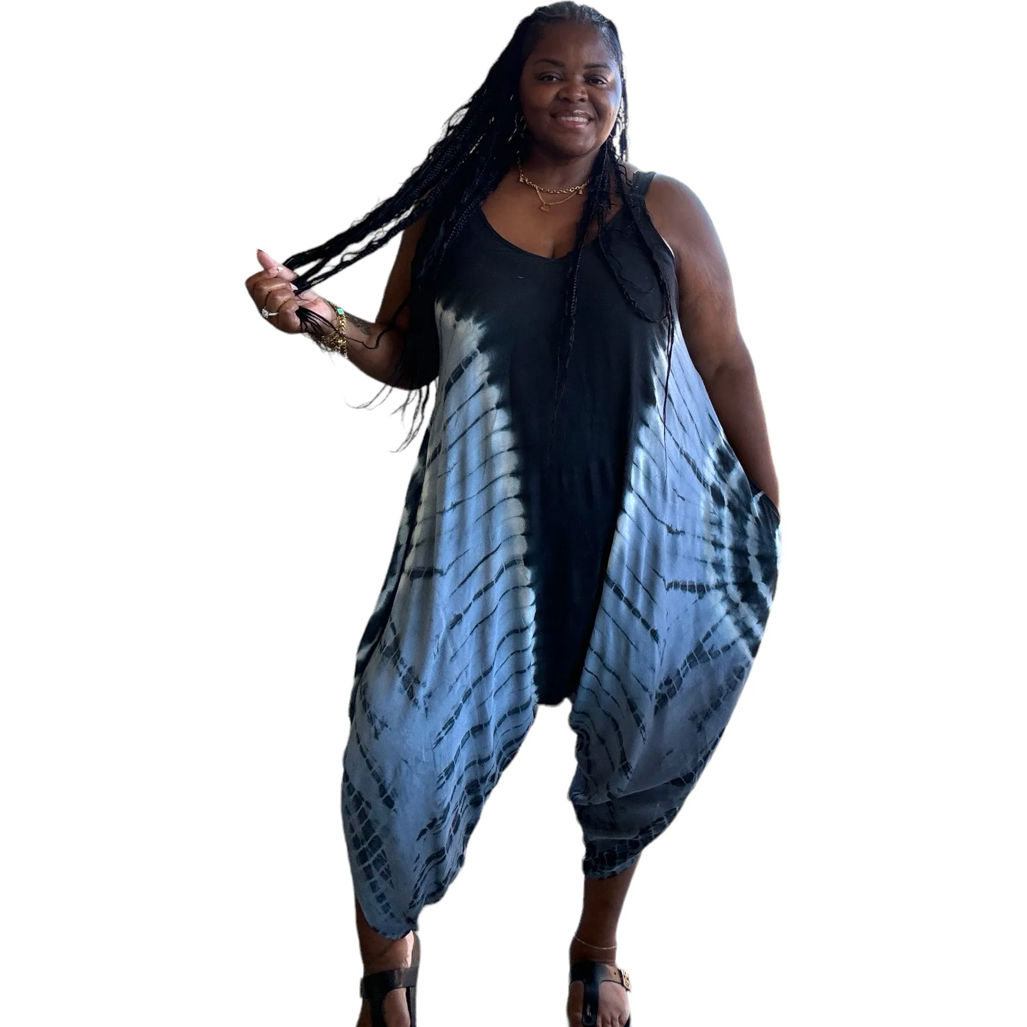 Women's Plus Size Tie Dye Jumpsuit With Pockets