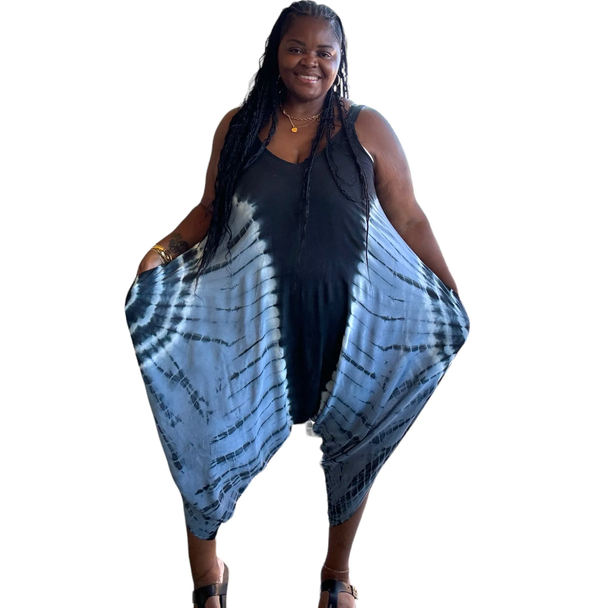 Women's Plus Size Tie Dye Jumpsuit With Pockets